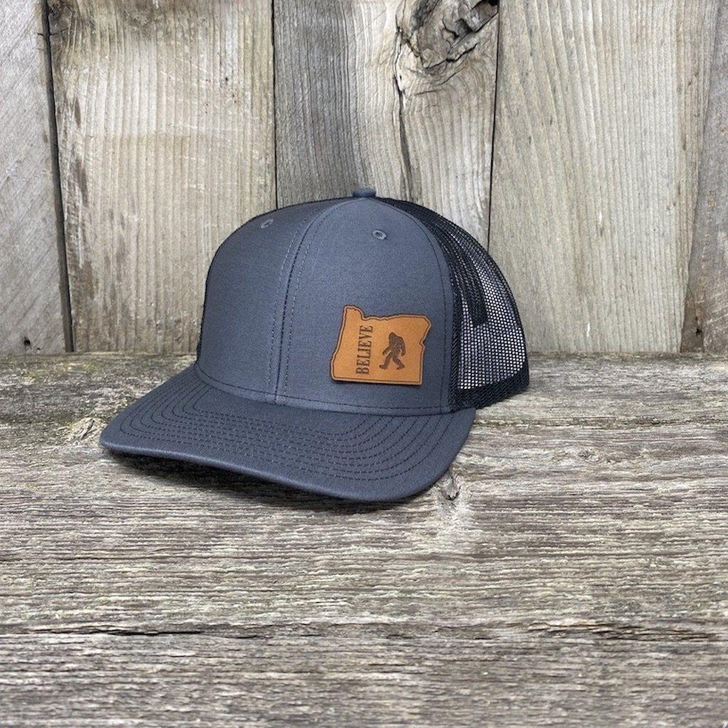 Sasquatch Oregon Leather Patch Hat - Richardson 112 | Hells Canyon Designs Heather/Black