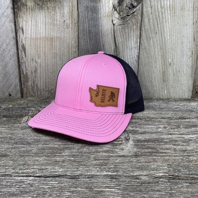 Sasquatch Washington Leather Patch Hat - Richardson 112 | Hells Canyon Designs Pink/Black
