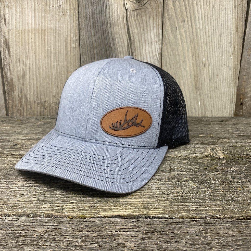 Hand Sewn Natural Steelhead Fly Leather Patch Hat - Richardson 112 | Hells Canyon Designs Charcoal/Black