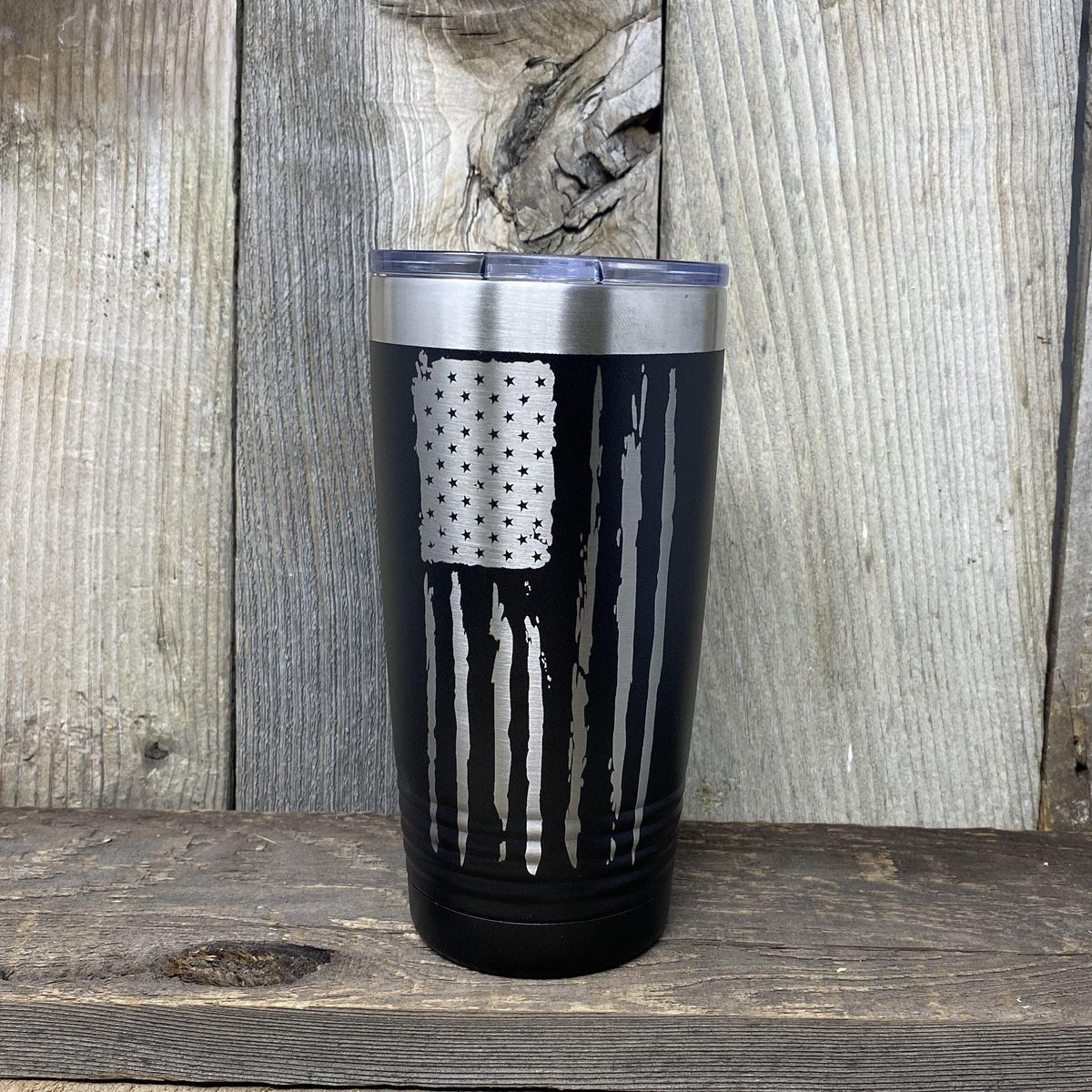 16oz-laser Engraved Distressed American Flag Graphic on a Yeti Tall Can  Colster.16oz Tall Can Cooler 