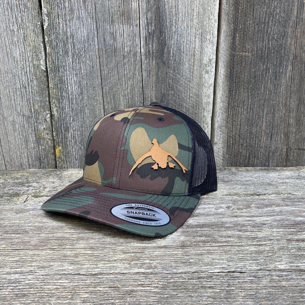 DUCK HUNTERS CHESTNUT CANYON Hells DESIGNS LEATHER PATCH HAT - - FLEXFIT Canyon | HELLS Designs SNAPBACK
