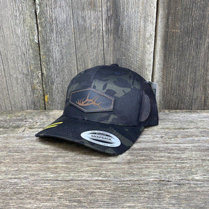 HAND SEWN BLACK ELK SHED CANYON - FLEXFIT Designs DESIGNS - HAT HELLS | Canyon Hells PATCH LEATHER SNAPBACK