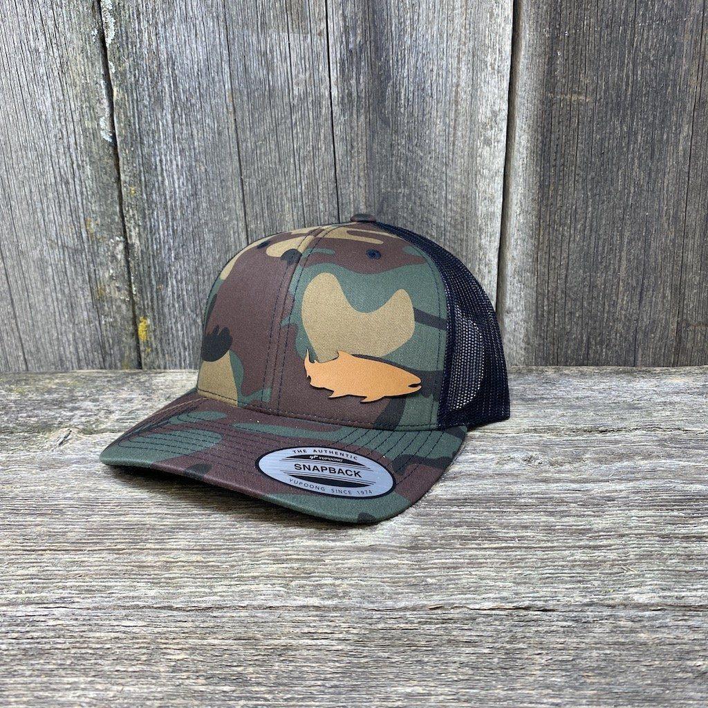 Salmon Fishing Chestnut Leather Patch Hat - Flexfit Snapback | Hells Canyon Designs BDU/Black