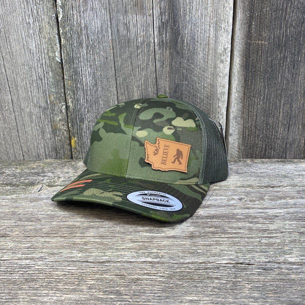 SASQUATCH WASHINGTON LEATHER PATCH HAT - FLEXFIT SNAPBACK | HELLS ...