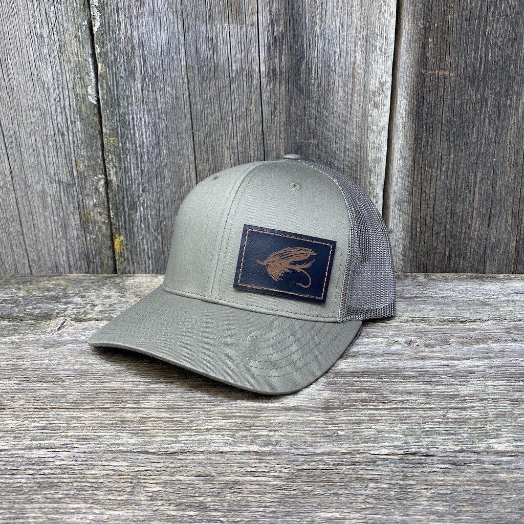 Hand Sewn Black Steelhead Fly Leather Patch Hat - Richardson 112 | Hells Canyon Designs Loden