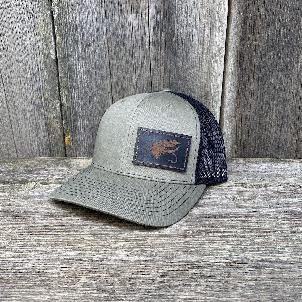 Hand Sewn Natural Steelhead Fly Leather Patch Hat - Richardson 112 | Hells Canyon Designs Charcoal/Black